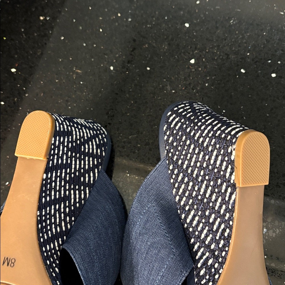 *Impo Denim Blue Stretch Wedges Sandals Mules Slides BOHO Beach Vacation - Picture 13 of 14